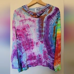 Boxy Cropped Tie Dye Lightweight Hoodie - L-XL